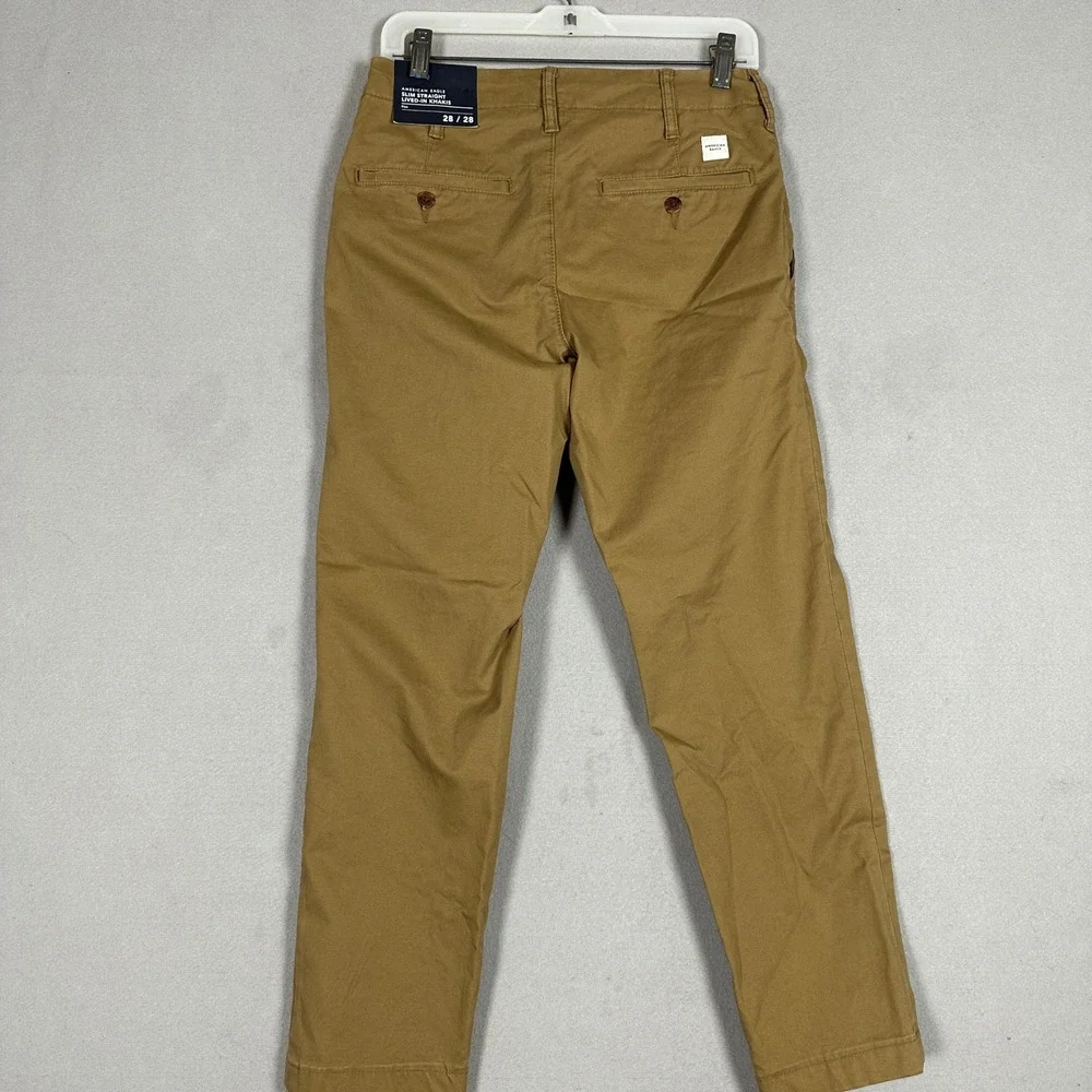 NEW American Eagle Pants Mens 28X28 Lived-In Khakis Tan Flex Slim Straight Chino